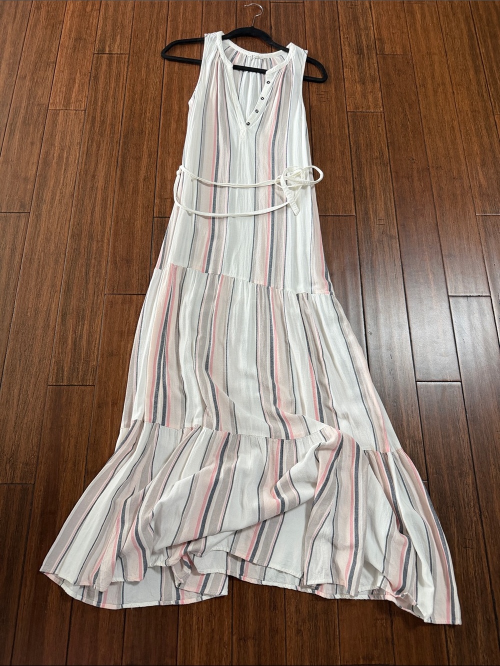 Splendid Striped Sleeveless Maxi Dress in White, Pink & Gray